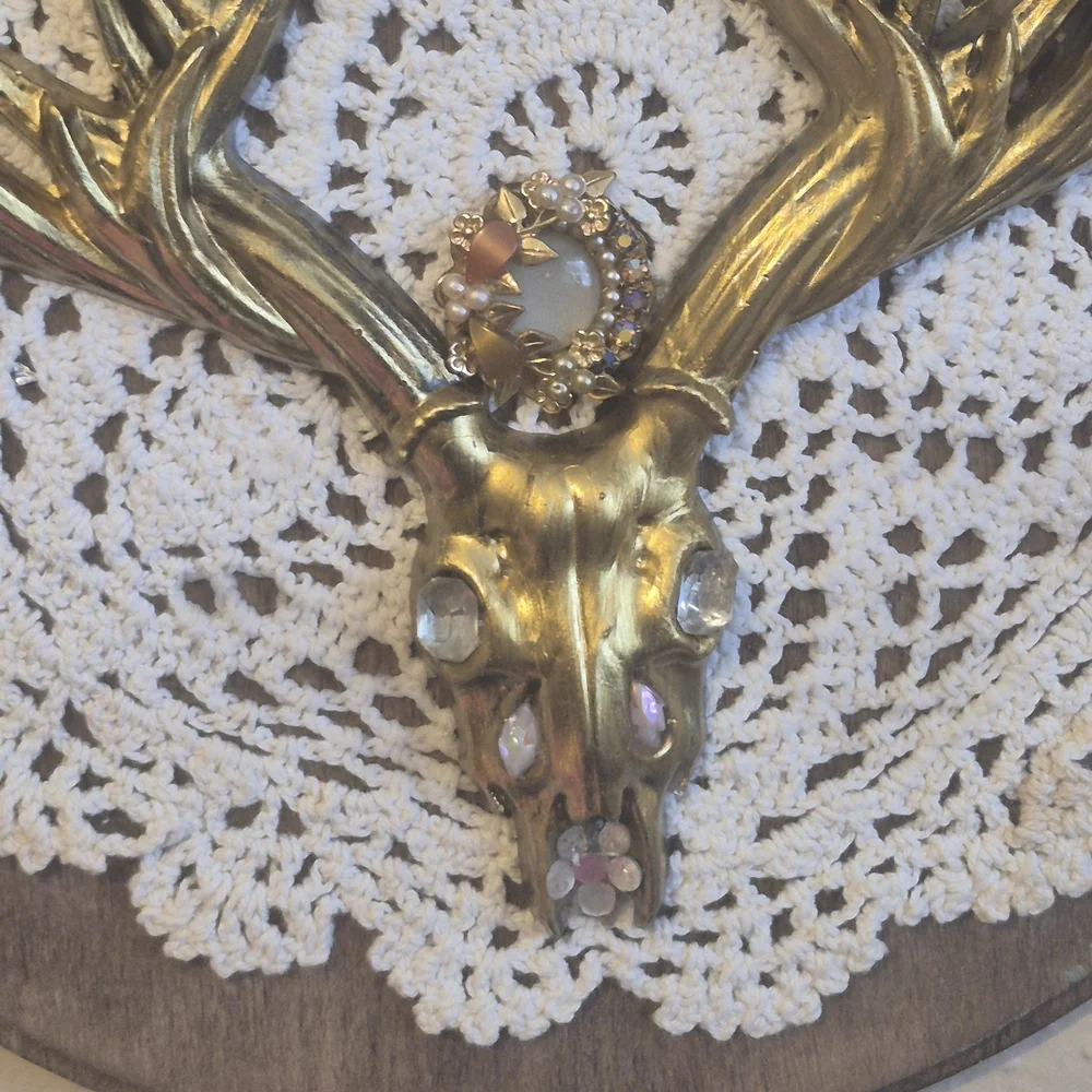 Boho Gold Antler Wall Decor Mixed Media Oddities